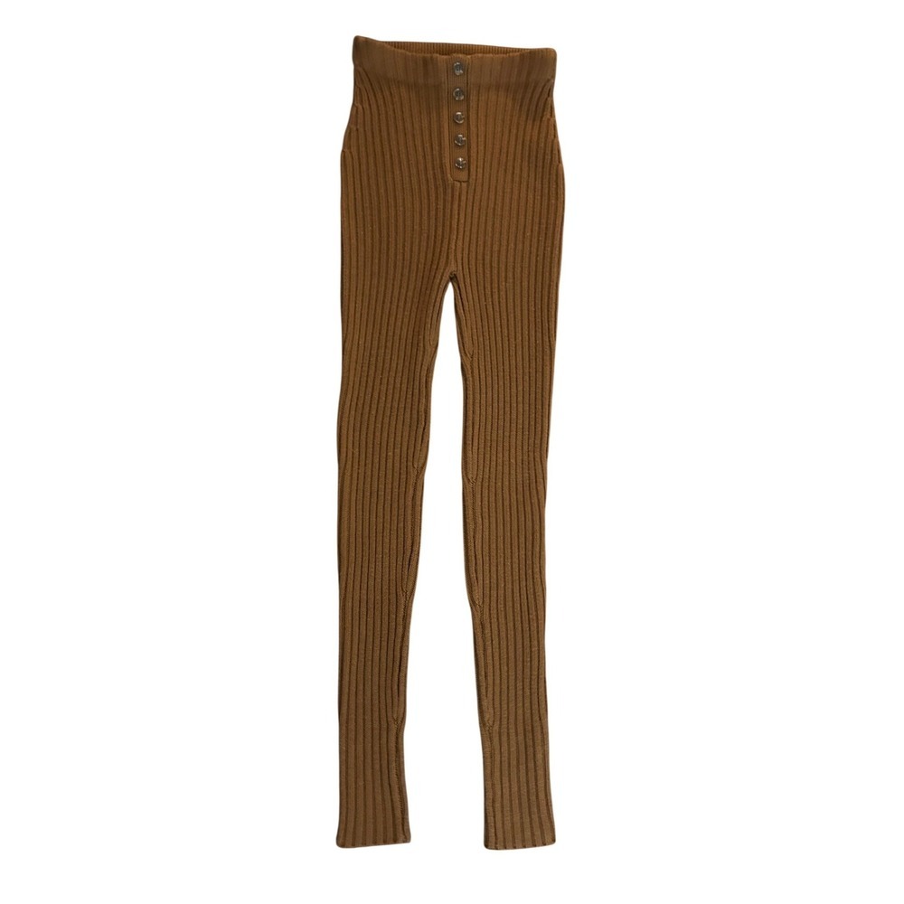 FRAME Camel Brown 100% Wool Ribbed Knit Button Front Leggings XS WW23KPA003